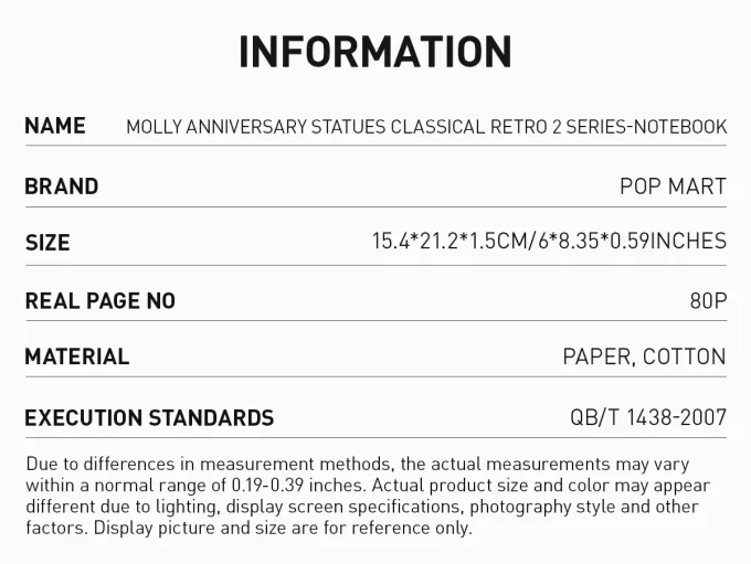 MOLLY Anniversary Statues Classical Retro 2 Series-Notebook