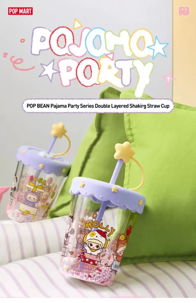 POP BEAN Pajama Party Double Layered Shaking Straw Cup