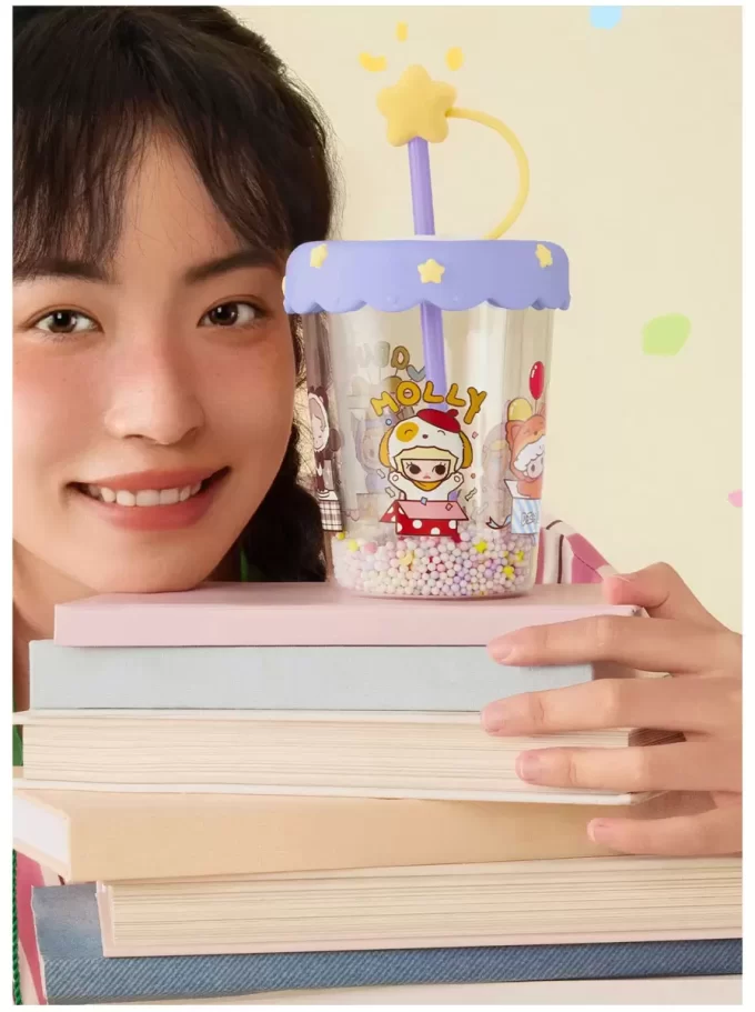 POP BEAN Pajama Party Double Layered Shaking Straw Cup