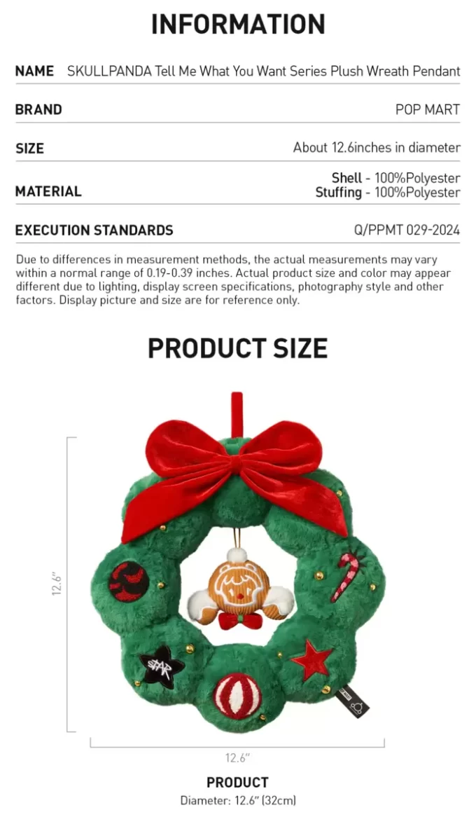 SKULLPANDA Tell Me What You Want Series Plush Wreath Pendant